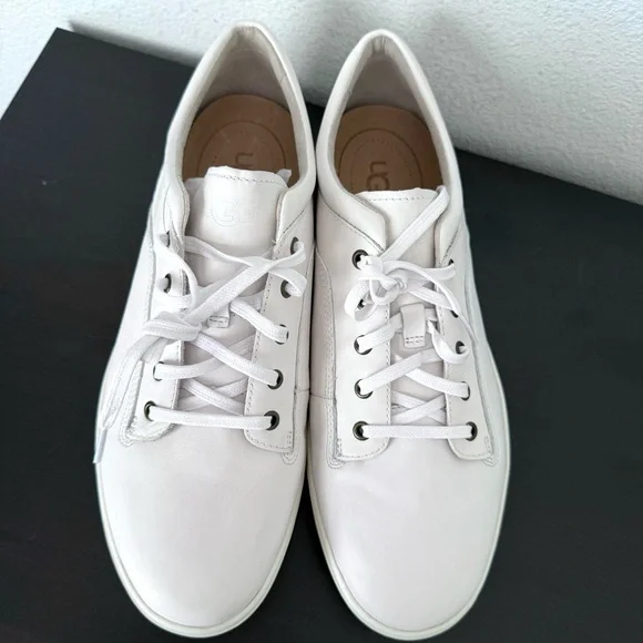 NEW UGG White Leather Lace Up Sneakers